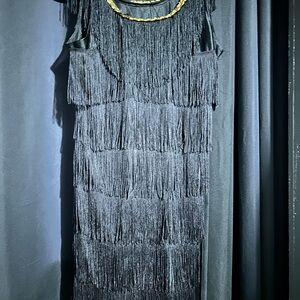 Black Fringe Dress - Sleek Sleeveless Party Dress